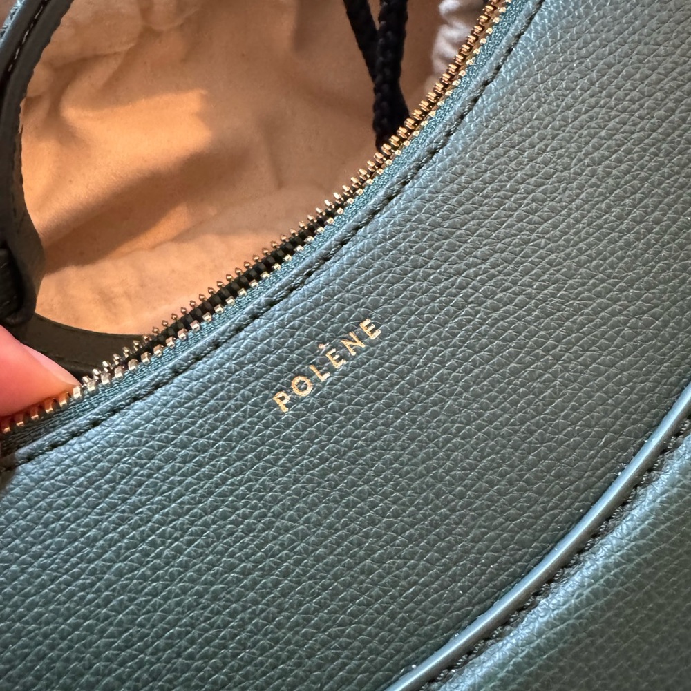 Polene Green Leather Shoulder Bag with Crescent Design - Picture 2 of 5
